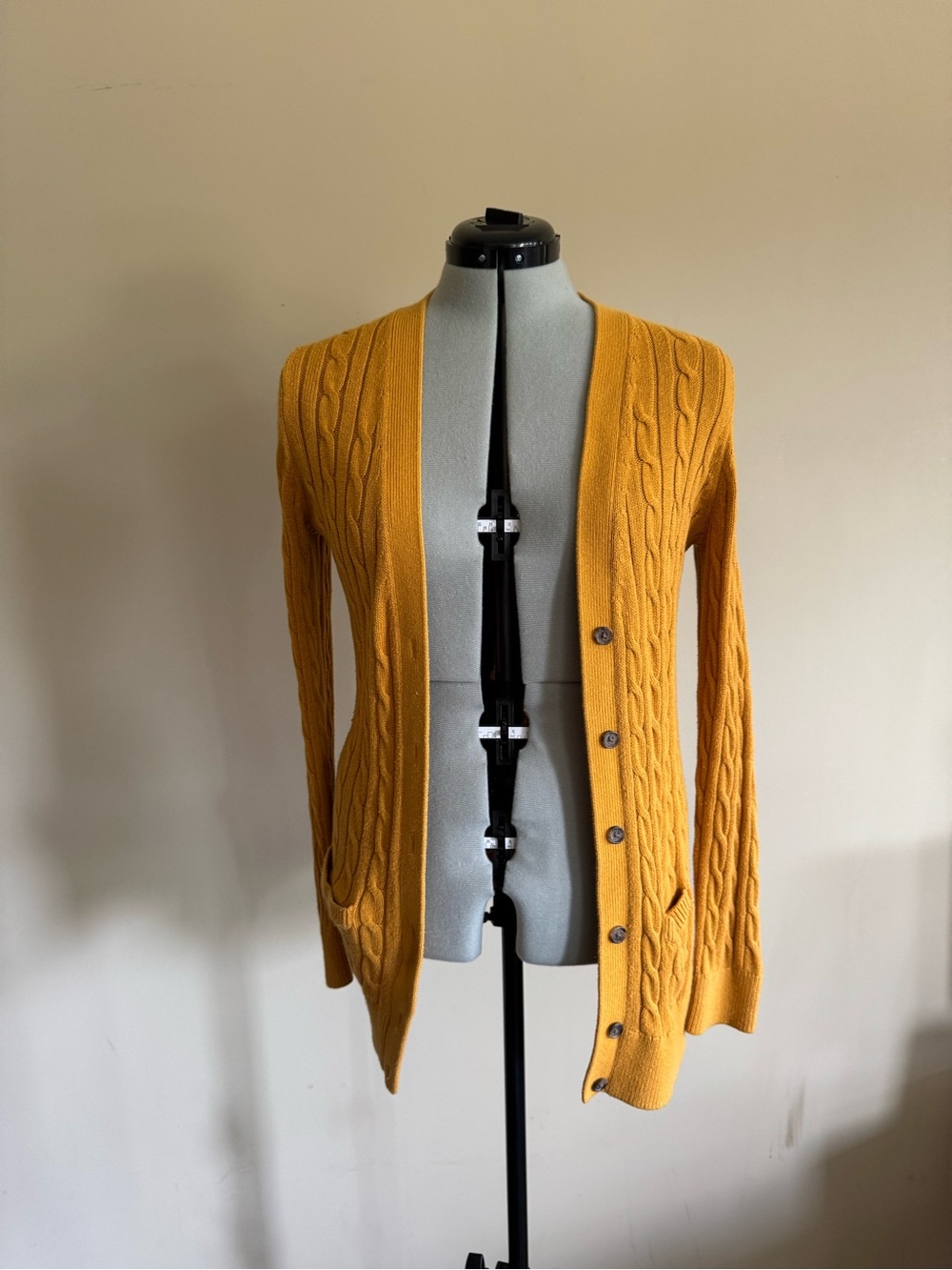Banana Republic Mustard Cable Knit Button-Front Women's Cardigan - size Medium